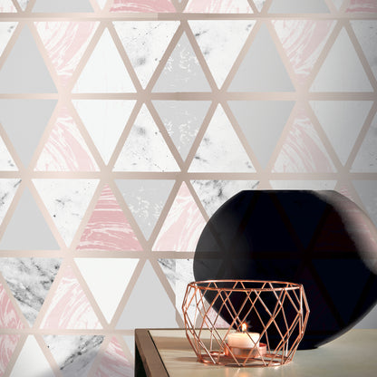 Arthouse Marble Geo Pink Multi Wallpaper