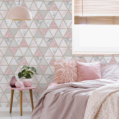 Arthouse Marble Geo Pink Multi Wallpaper