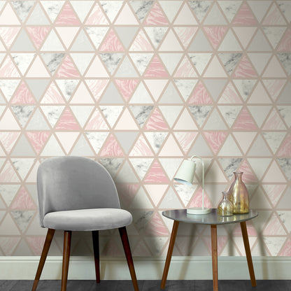 Arthouse Marble Geo Pink Multi Wallpaper