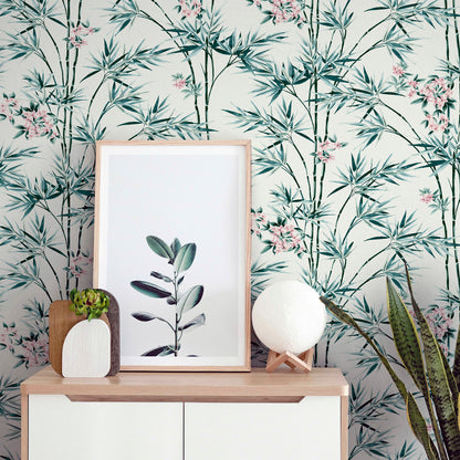 Arthouse Bamboo & Blossom White Wallpaper