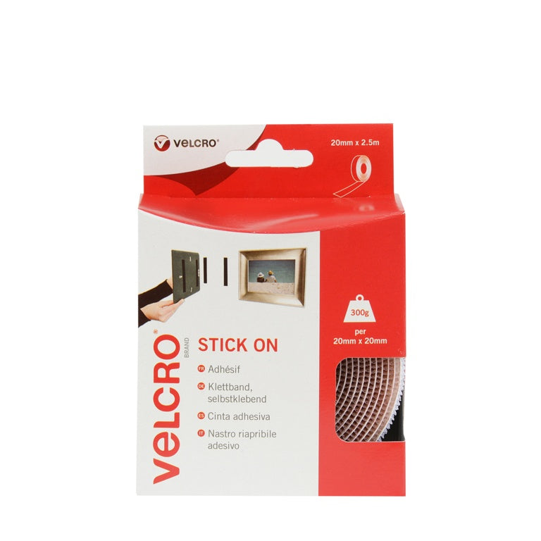 VELCRO® Brand Stick On Tape 20mm x 2.5m White