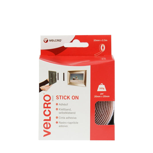 VELCRO® Brand Stick On Tape 20mm x 2.5m White