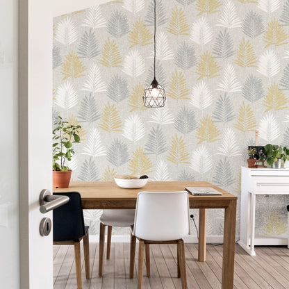 Arthouse Linen Palm Ochre/Grey Wallpaper