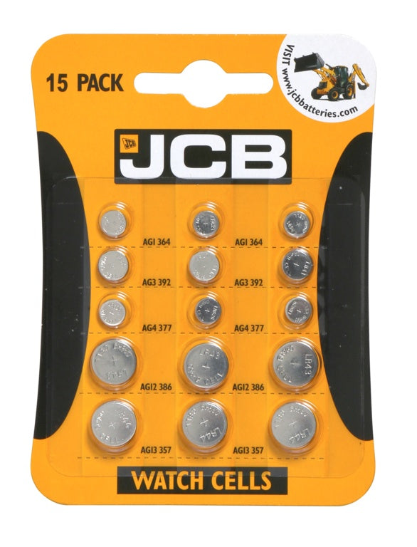 Piles alcalines pour montre JCB, paquet de 15