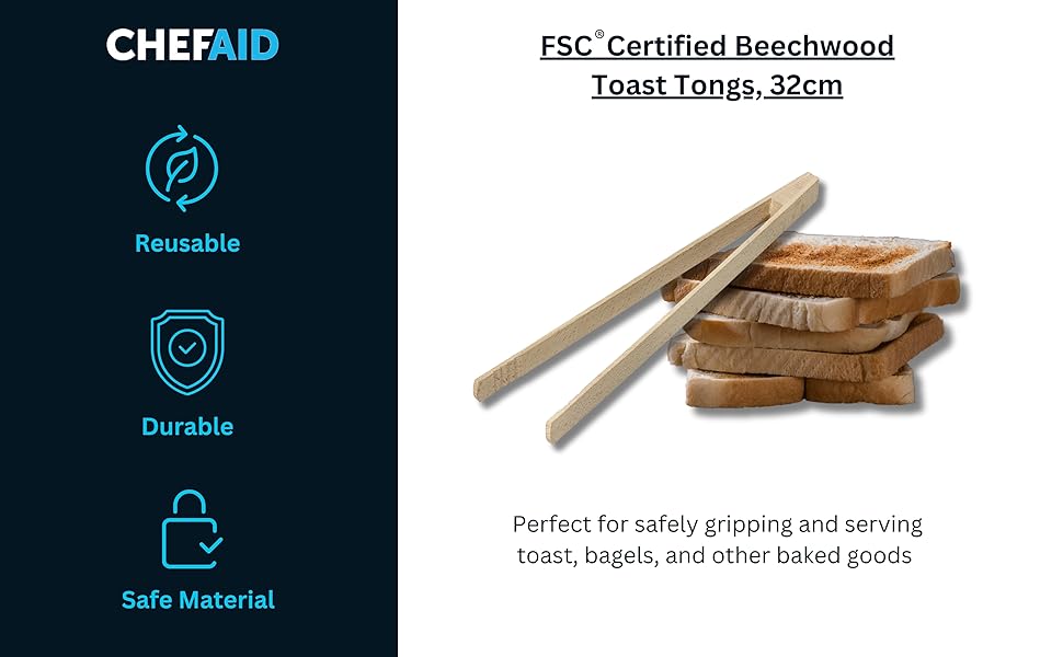 Chef Aid Beech Toast Tongs