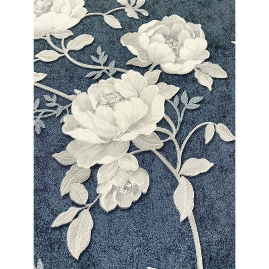 Muriva Bettany Papier peint floral bleu/argent (703053)