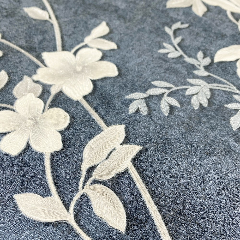 Muriva Bettany Floral Blue/Silver Wallpaper (703053)