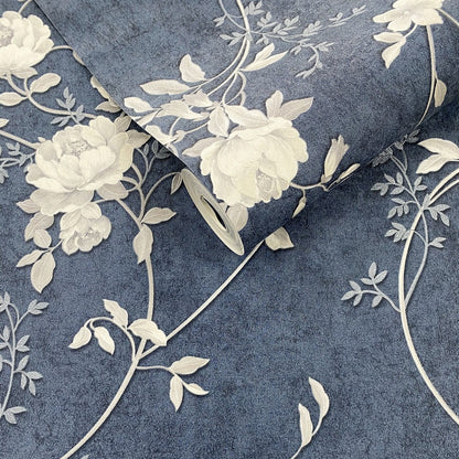 Muriva Bettany Floral Blue/Silver Wallpaper (703053)