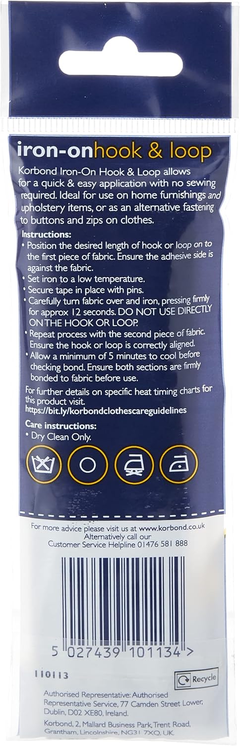 Korbond Hook & Loop Iron On Black 2cm x 50cm