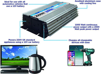 Streetwize 2000W Peak Power/1000watt Continuous Power DC-AC Power Inverter