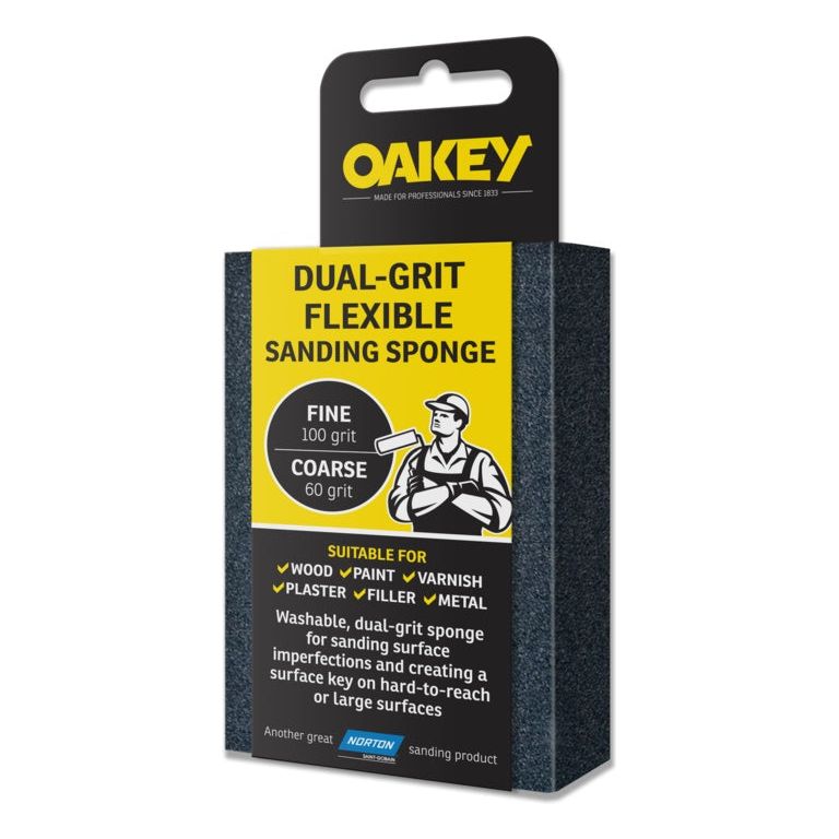 Oakey Dual-Grit Flexible Sanding Sponge - 90 x 65 x 25mm
