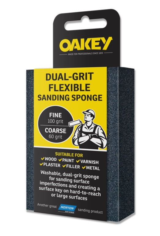 Oakey Éponge de ponçage flexible à double grain - 90 x 65 x 25 mm