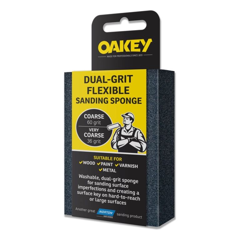 Oakey Dual-Grit Flexible Sanding Sponge - 90 x 65 x 25mm