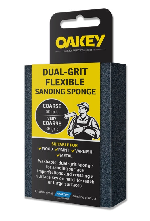 Oakey Éponge de ponçage flexible à double grain - 90 x 65 x 25 mm