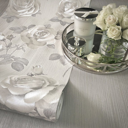 Belgravia Amara Rose Soft Silver Wallpaper