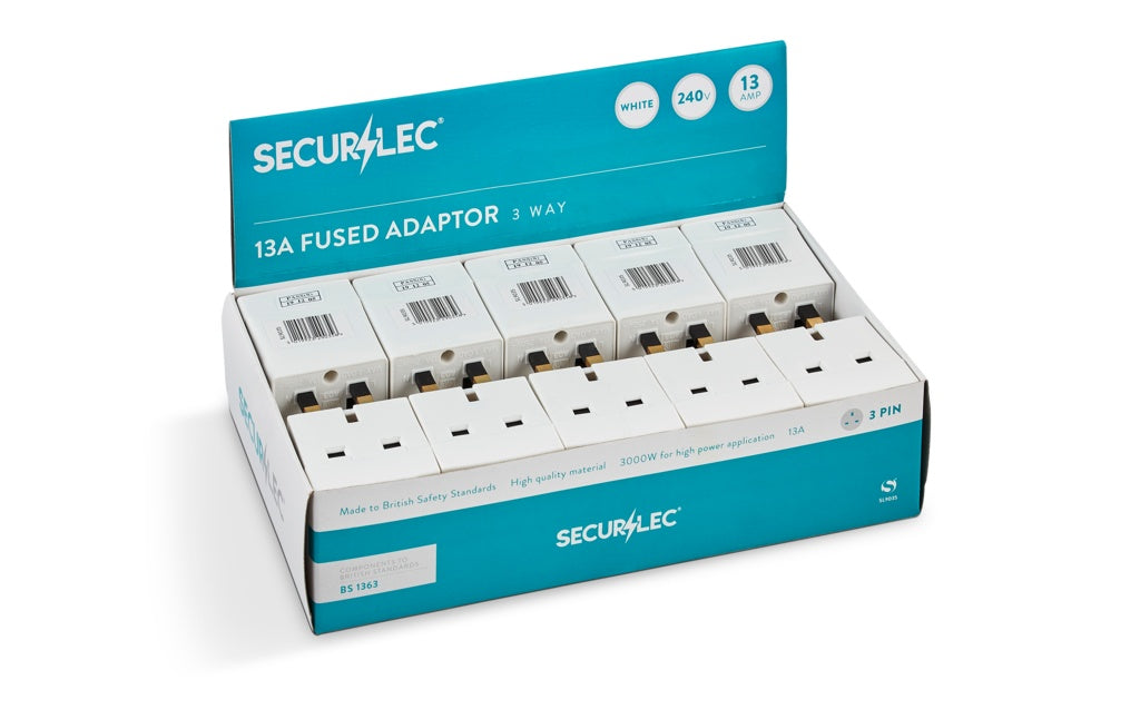 Securlec 3 Way Plug In Adaptor Fused White 13 Amp