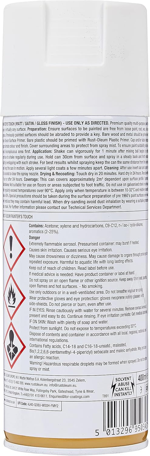 Rustoleum Painter Touch Aerosol Wh/Stn 400ml