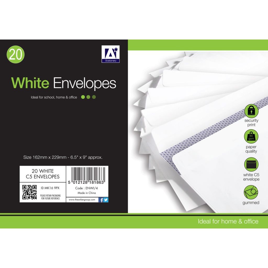 Anker White Gummed Envelopes Pack 25