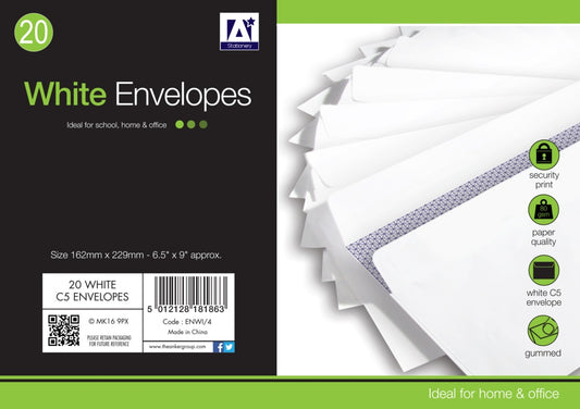 Anker White Gummed Envelopes Pack 25