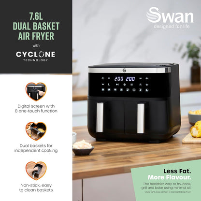 Swan Black Digital Dual Air Fryer