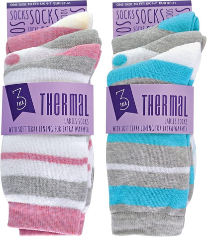 RJM Ladies Patterned Thermal Socks 3 Pack