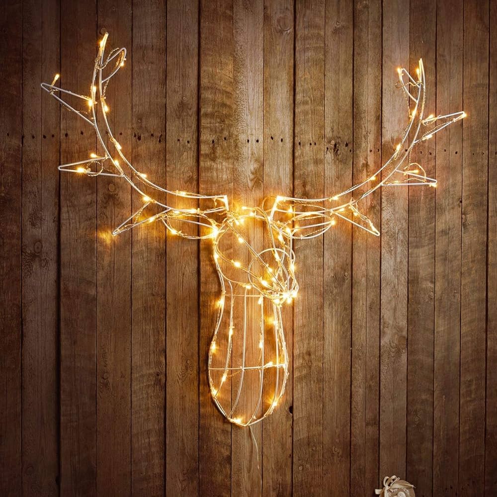 Premier Lit Stags Head Rose Gold Warm White LEDs