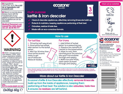 Ecozone Kettle Iron Descaler 3 Sachets