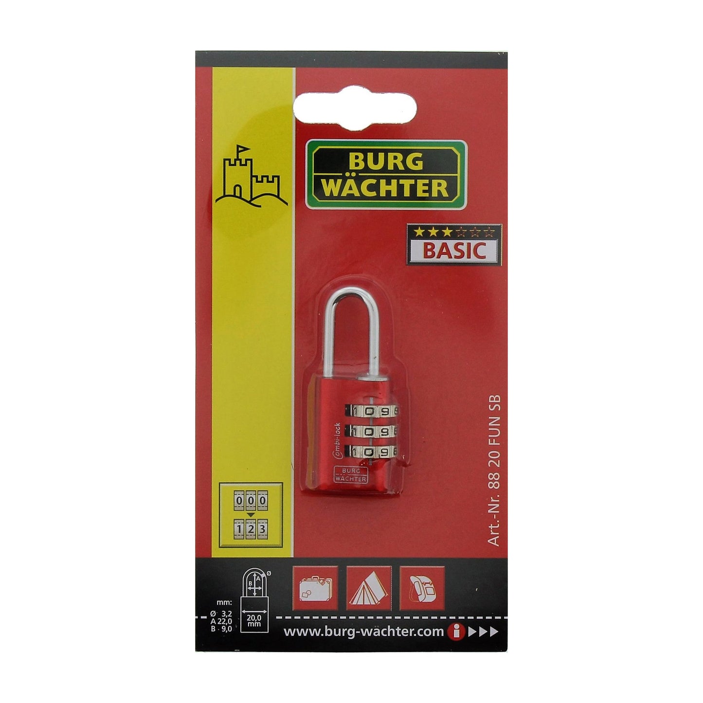 Burgwachter 3 Dial Aluminium Combination Padlock 20mm