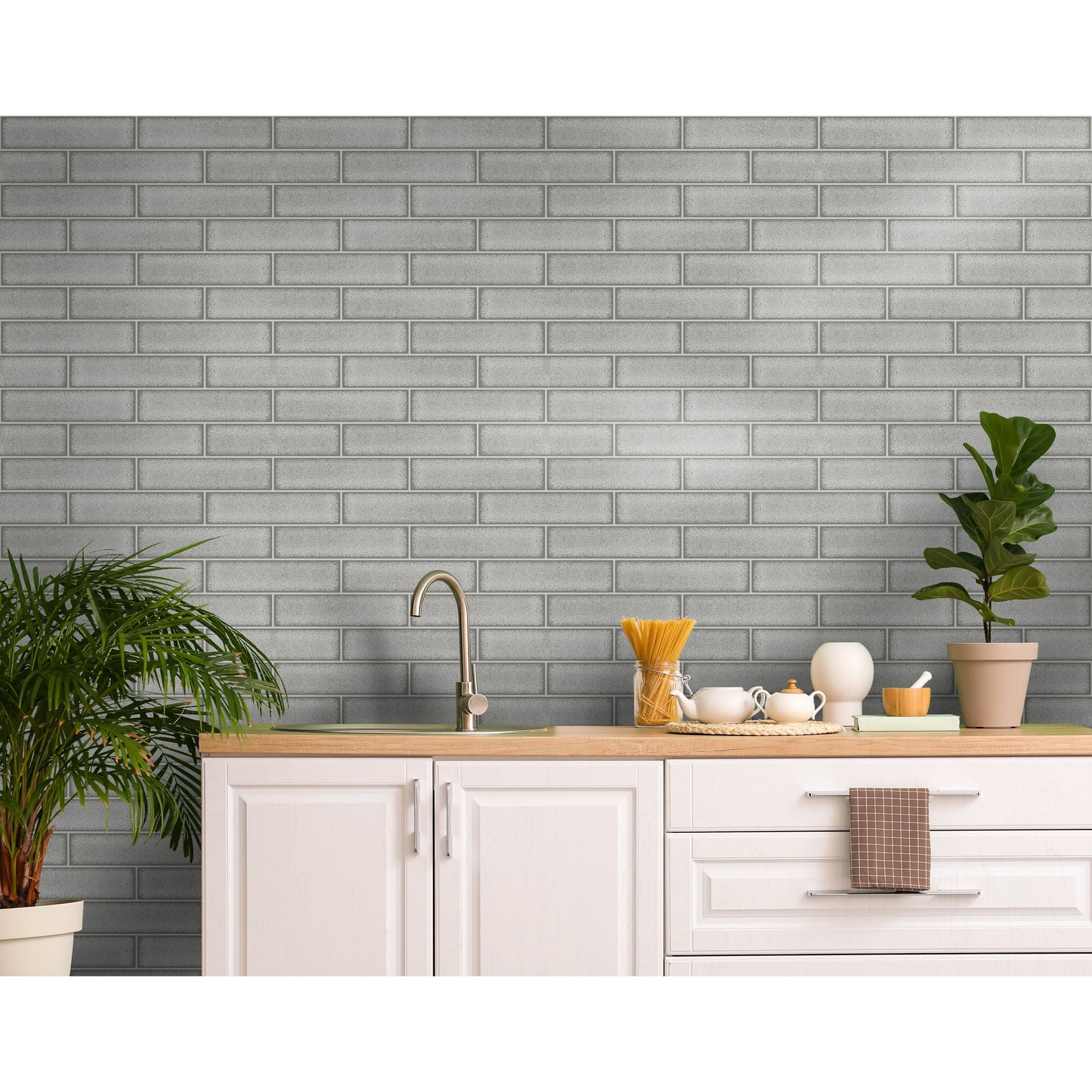 Holden Celadon Gloss Tile Grey Wallpaper (89387)