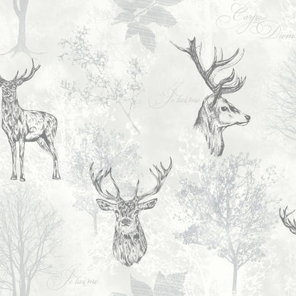 Arthouse Etched Stag Mono Wallpaper