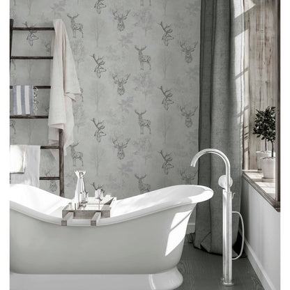 Arthouse Etched Stag Mono Wallpaper