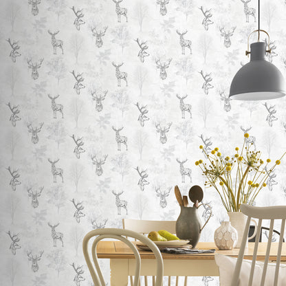 Arthouse Etched Stag Mono Wallpaper