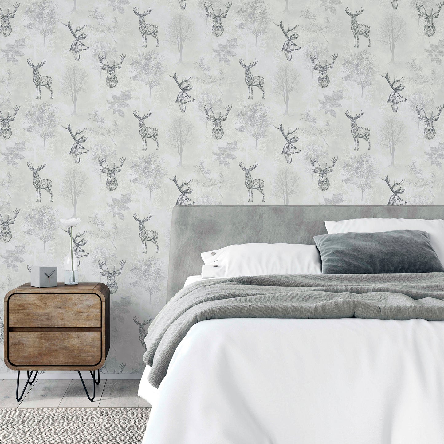 Arthouse Etched Stag Mono Wallpaper