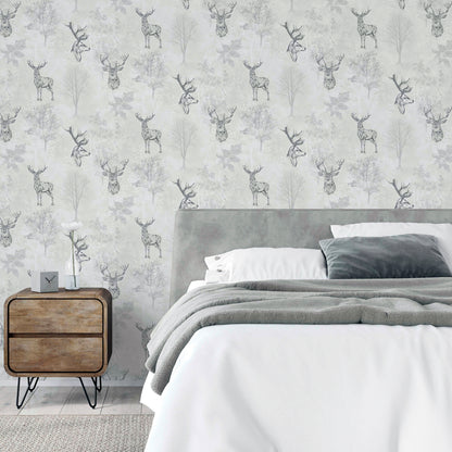 Arthouse Etched Stag Mono Wallpaper