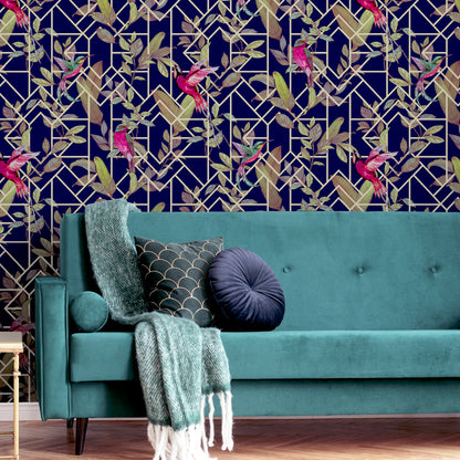 Arthouse Deco Tropical Navy/Gold Wallpaper