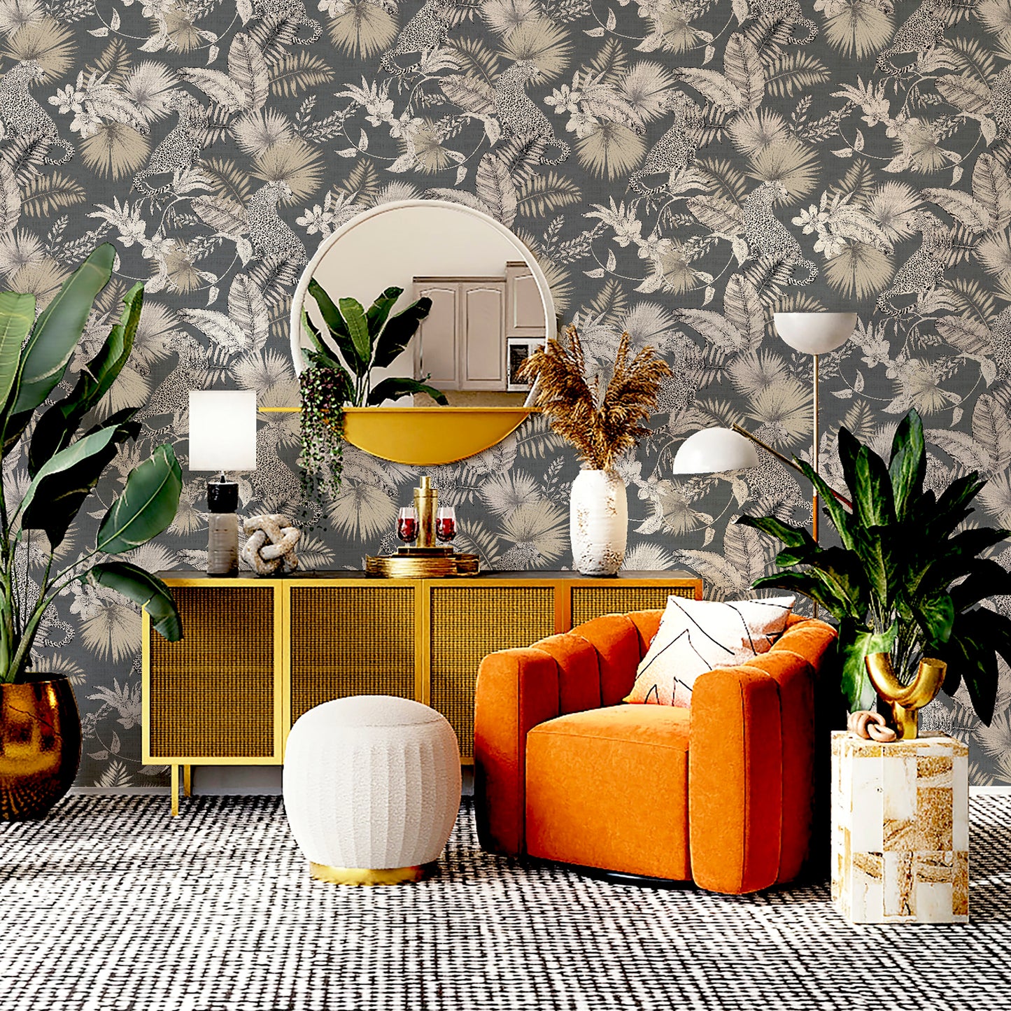 Arthouse Tropical Leopard Neutral Wallpaper