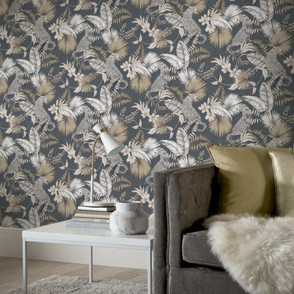 Arthouse Tropical Leopard Neutral Wallpaper