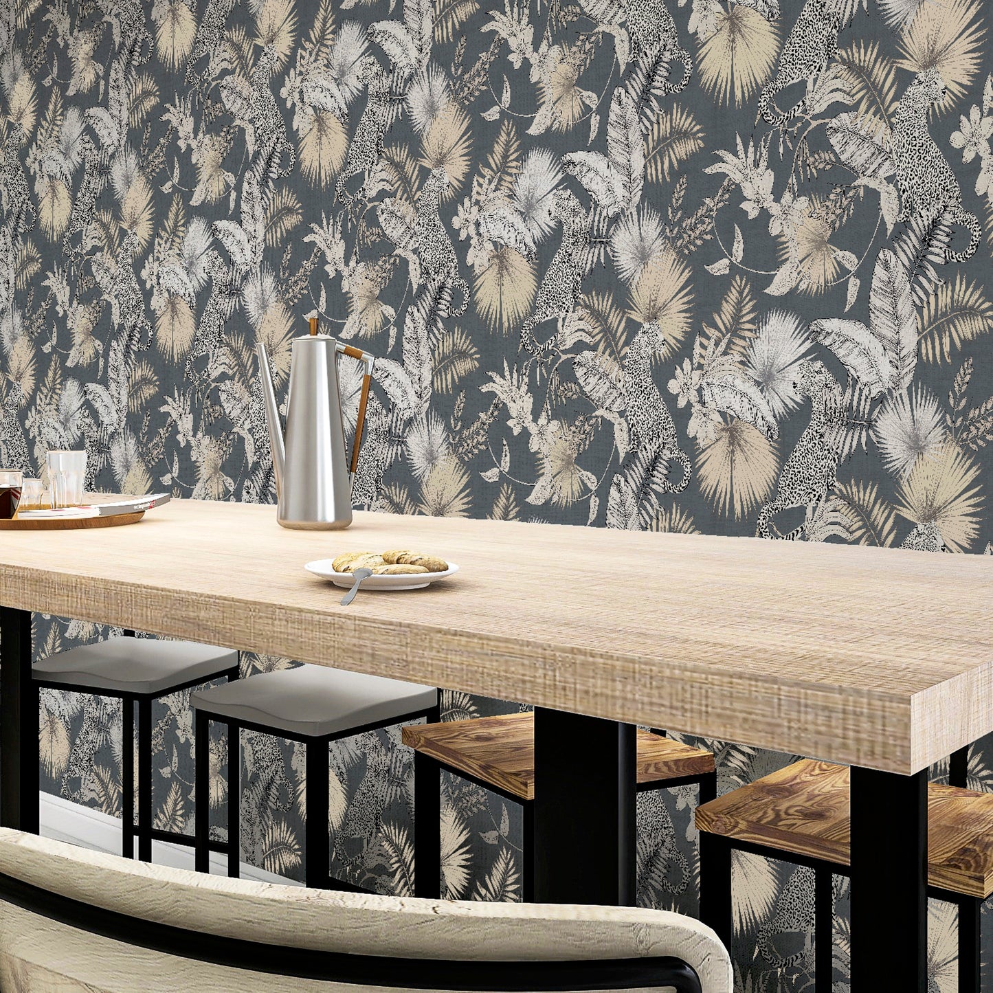 Arthouse Tropical Leopard Neutral Wallpaper