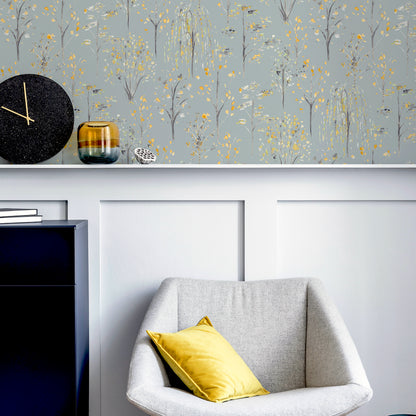 Arthouse Watercolour Tree Grey/Ochre Wallpaper