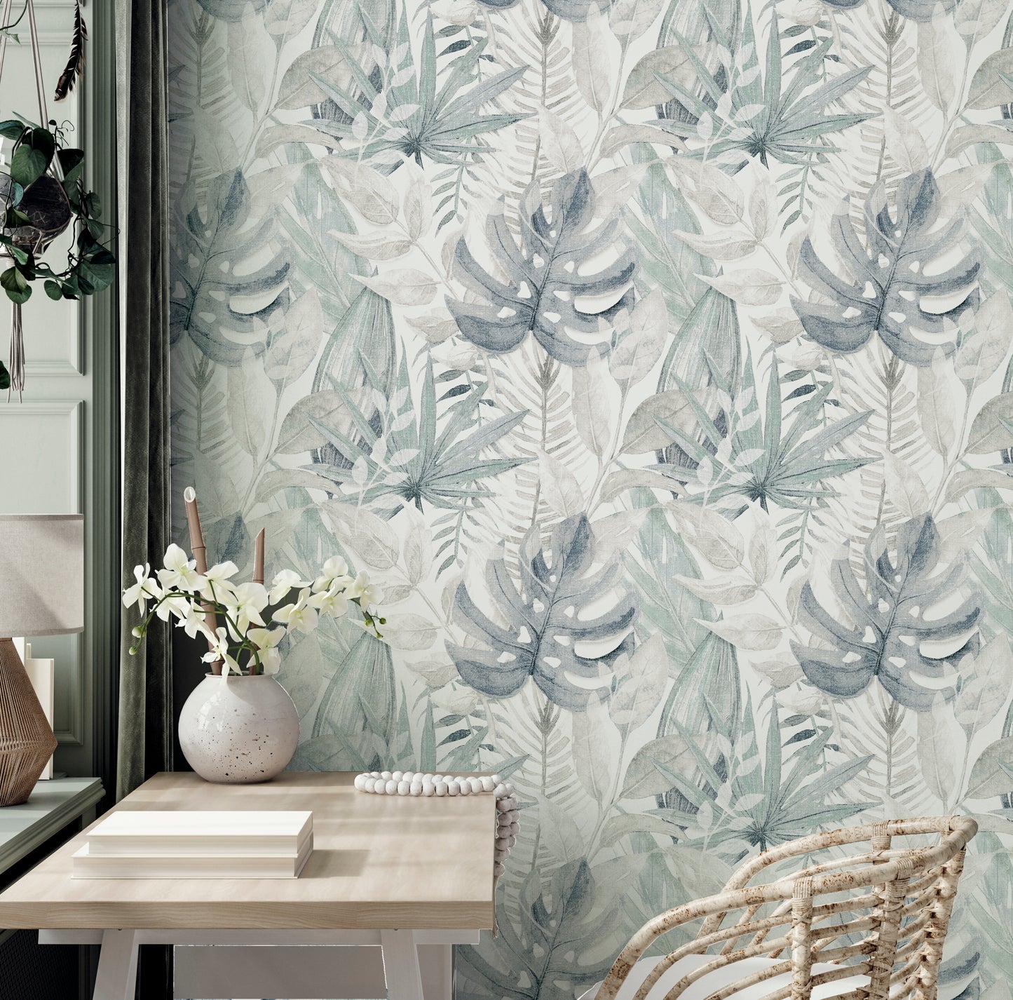 Arthouse Chalky Tropical Soft Navy Wallpaper