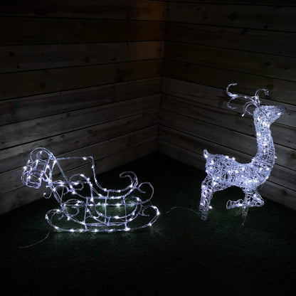 Premier Acrylic Reindeer & Sleigh 140 White LED