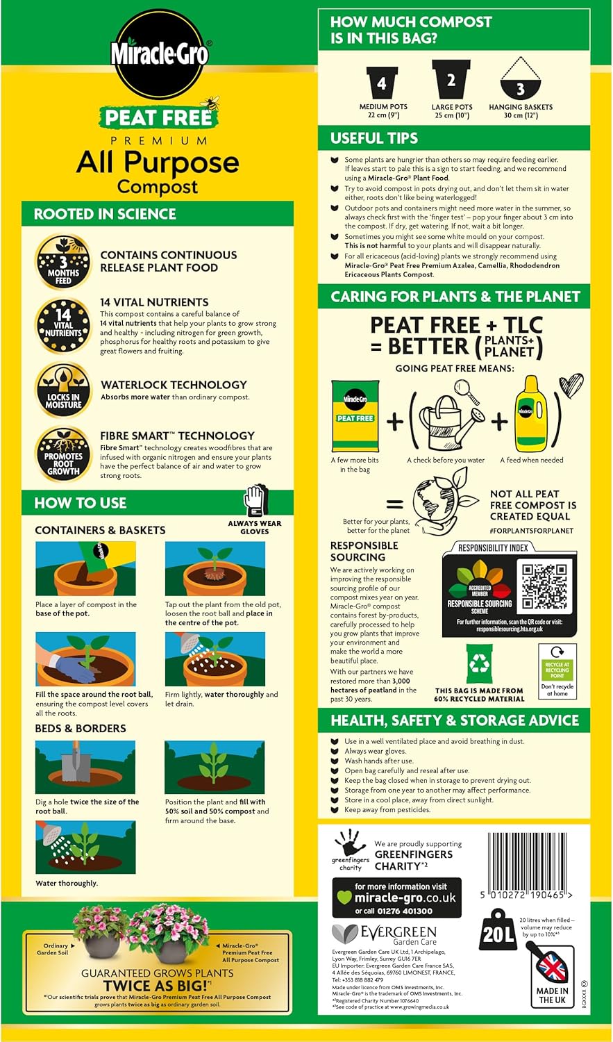 Abono premium multiuso sin turba Miracle-Gro®