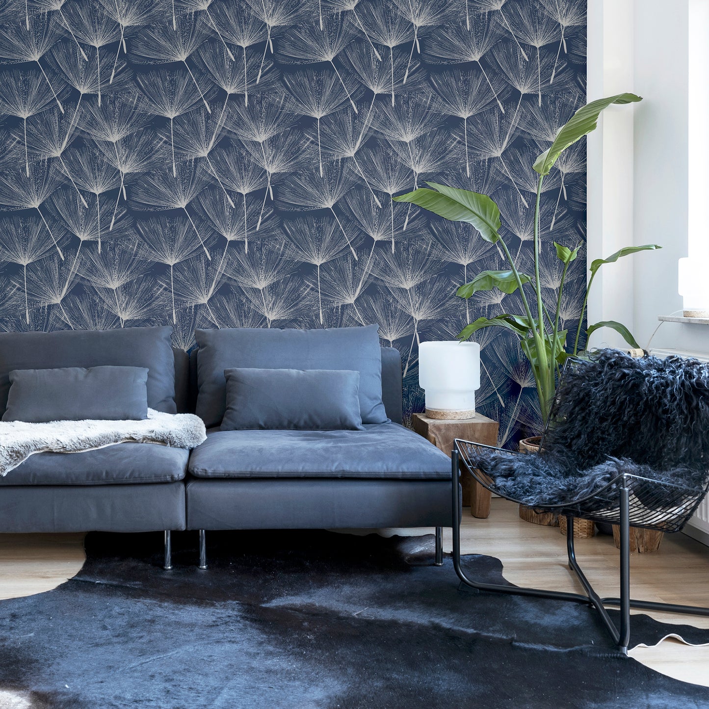 Arthouse Harmony Dandelion Navy/Silver Wallpaper