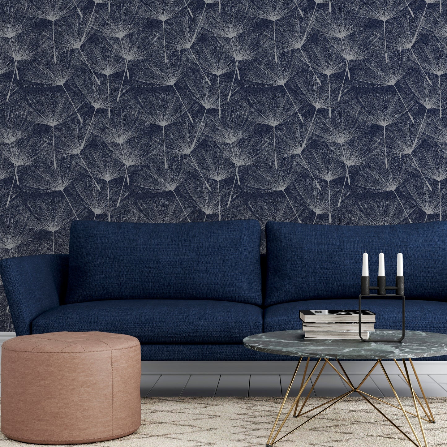 Arthouse Harmony Dandelion Navy/Silver Wallpaper