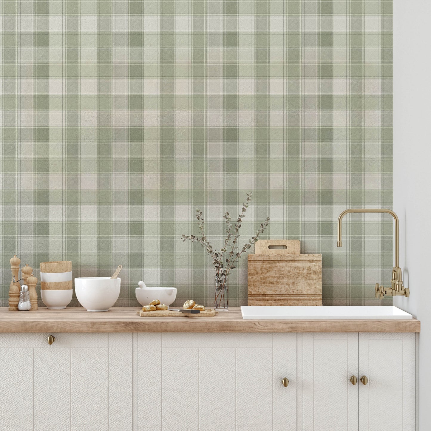 Arthouse Country Check Sage Wallpaper