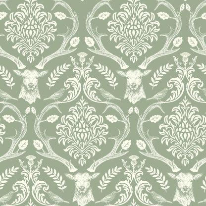 Arthouse Stag Damask Sage Green Wallpaper