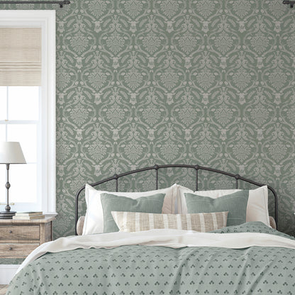 Arthouse Stag Damask Sage Green Wallpaper