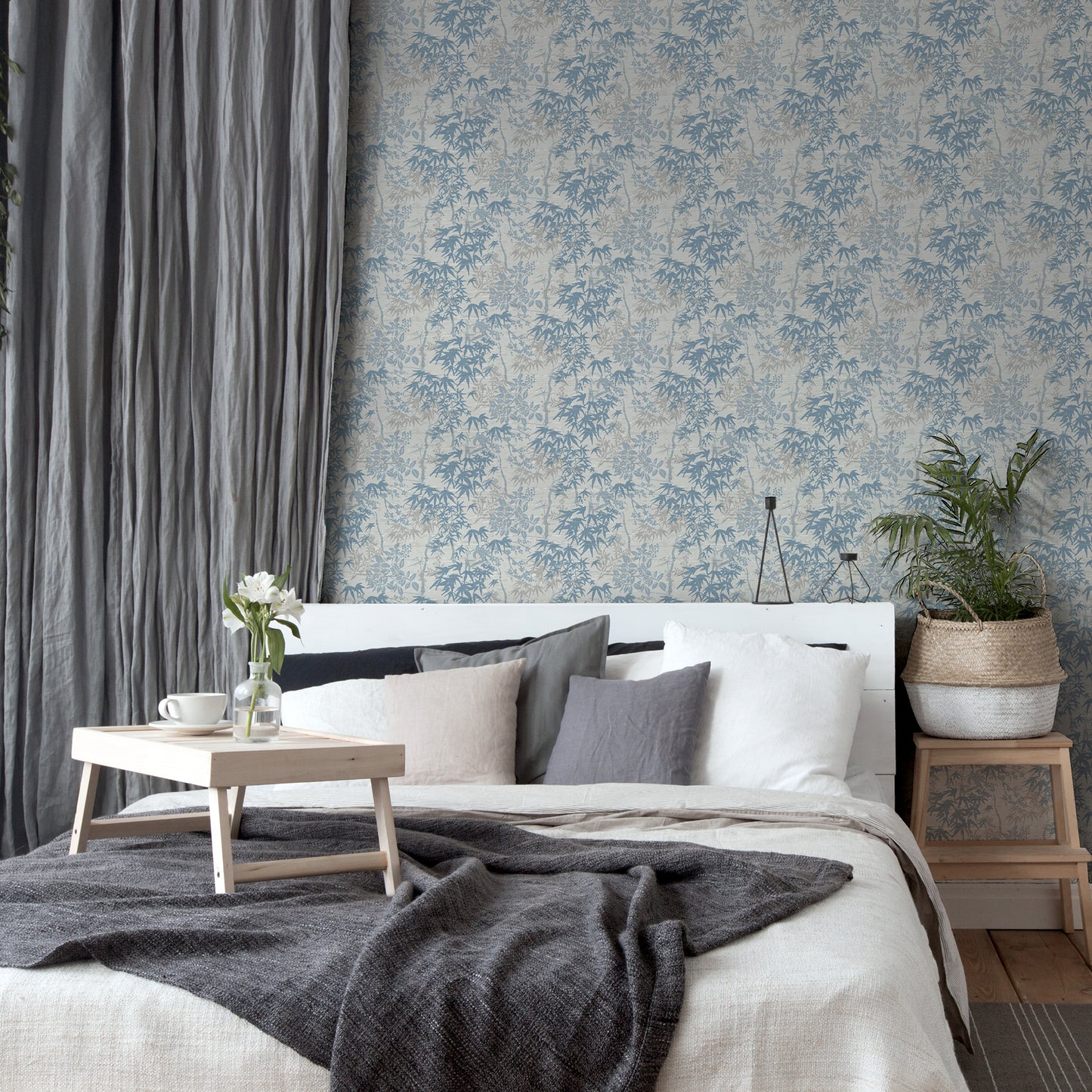 Arthouse Orient Tree Chalk Blue Grey Wallpaper