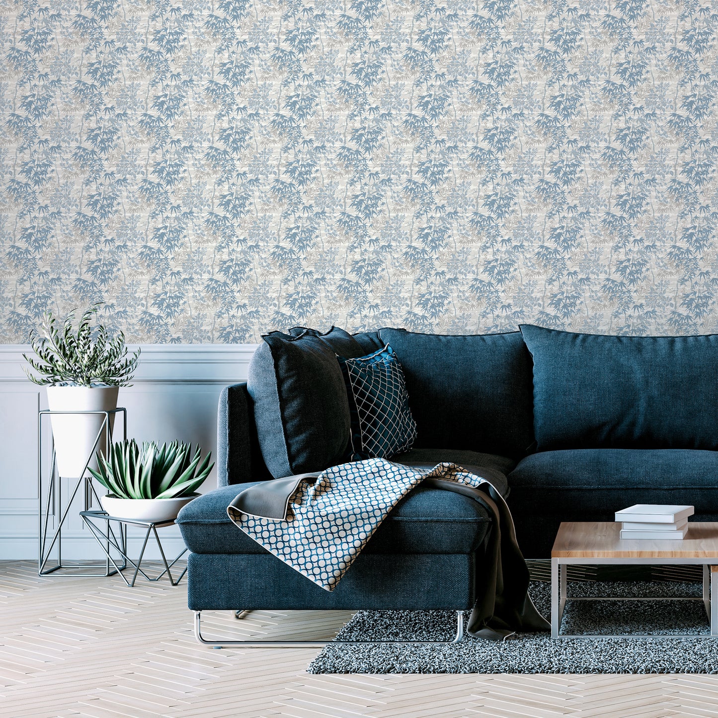 Arthouse Orient Tree Chalk Blue Grey Wallpaper