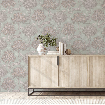 Arthouse Woodland Scene Sage Green Wallpaper